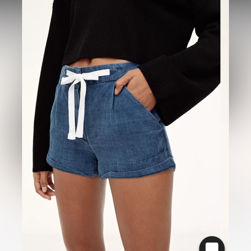 Aritzia chambray linen tie shorts